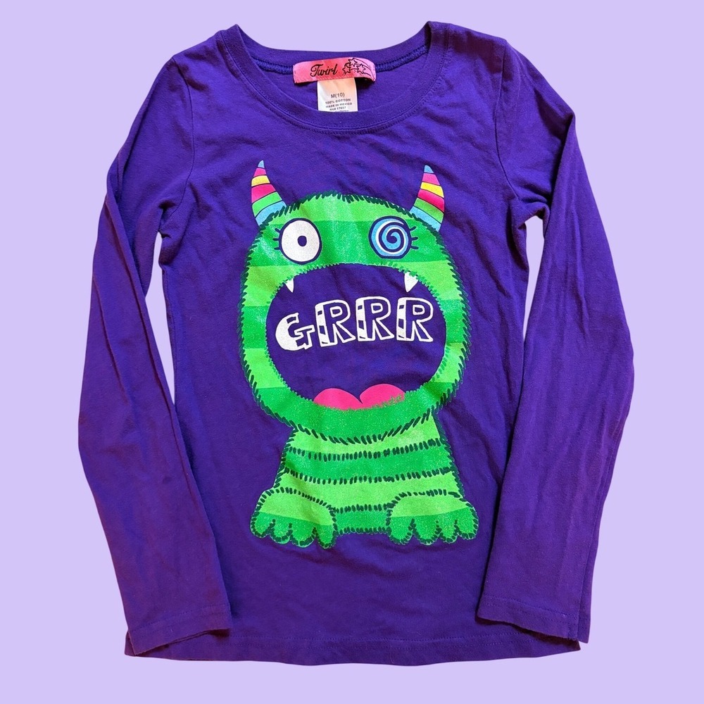 Y2K Twirl Purple Monster Graphic Long Sleeve Tee Shirt Scene #19
